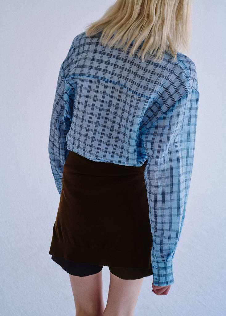 Textured checked lyocell shirt — Sky Blue