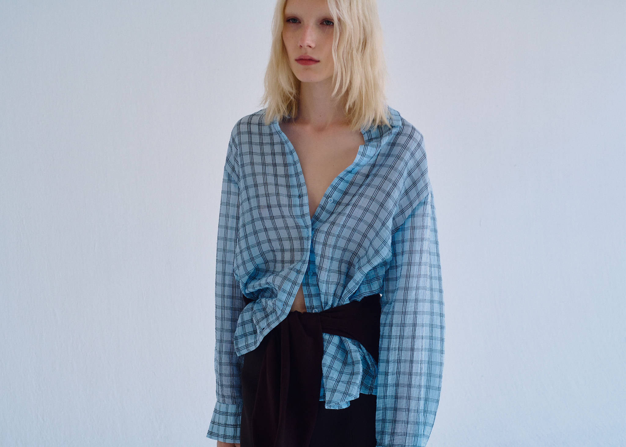 Textured checked lyocell shirt - Panoramic plane