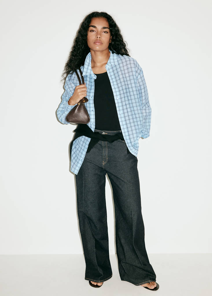 Textured checked lyocell shirt — Sky Blue