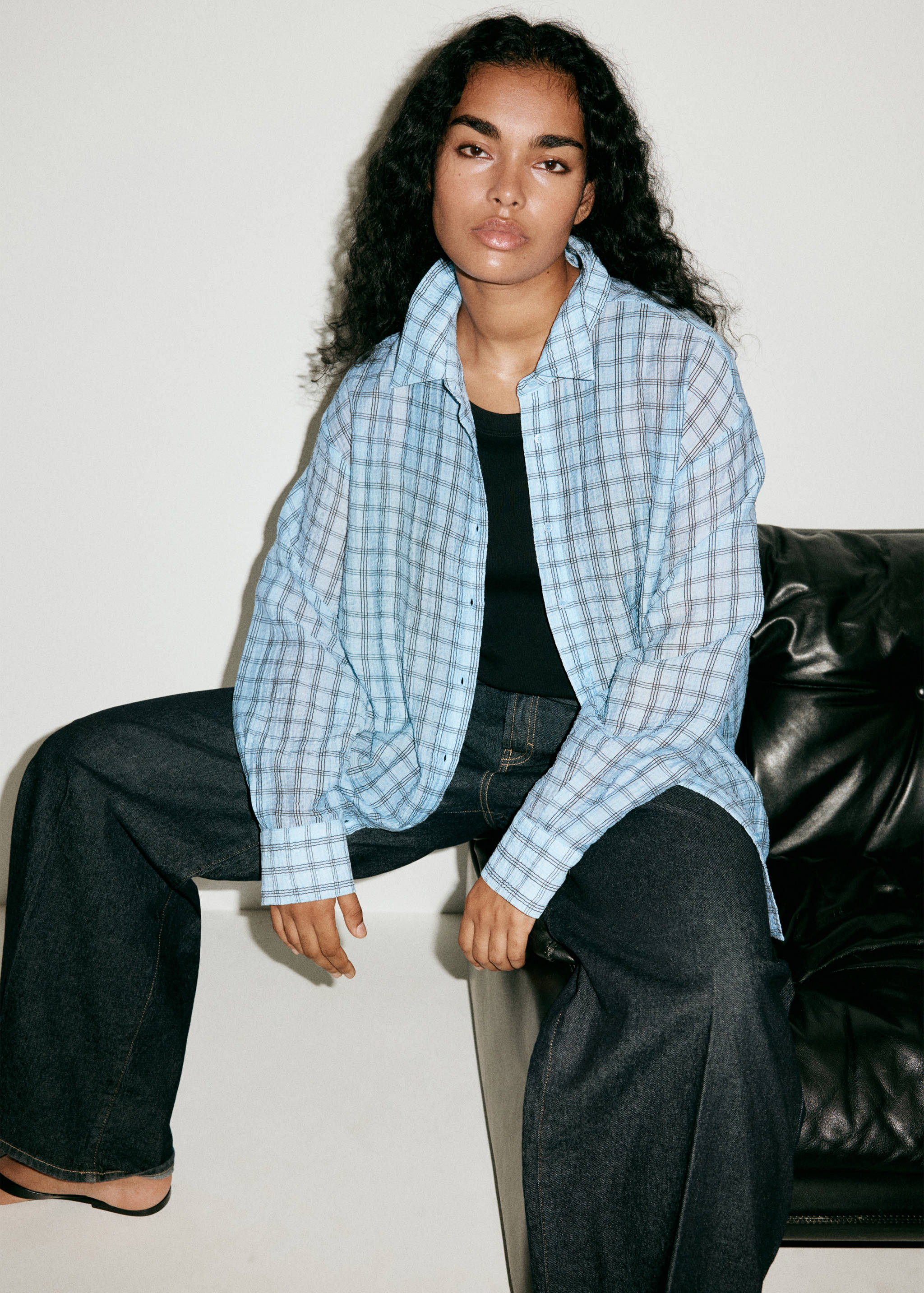 Textured checked lyocell shirt - Details of the article 5