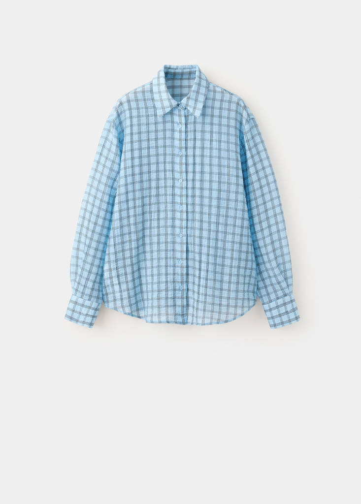 Textured checked lyocell shirt — Sky Blue