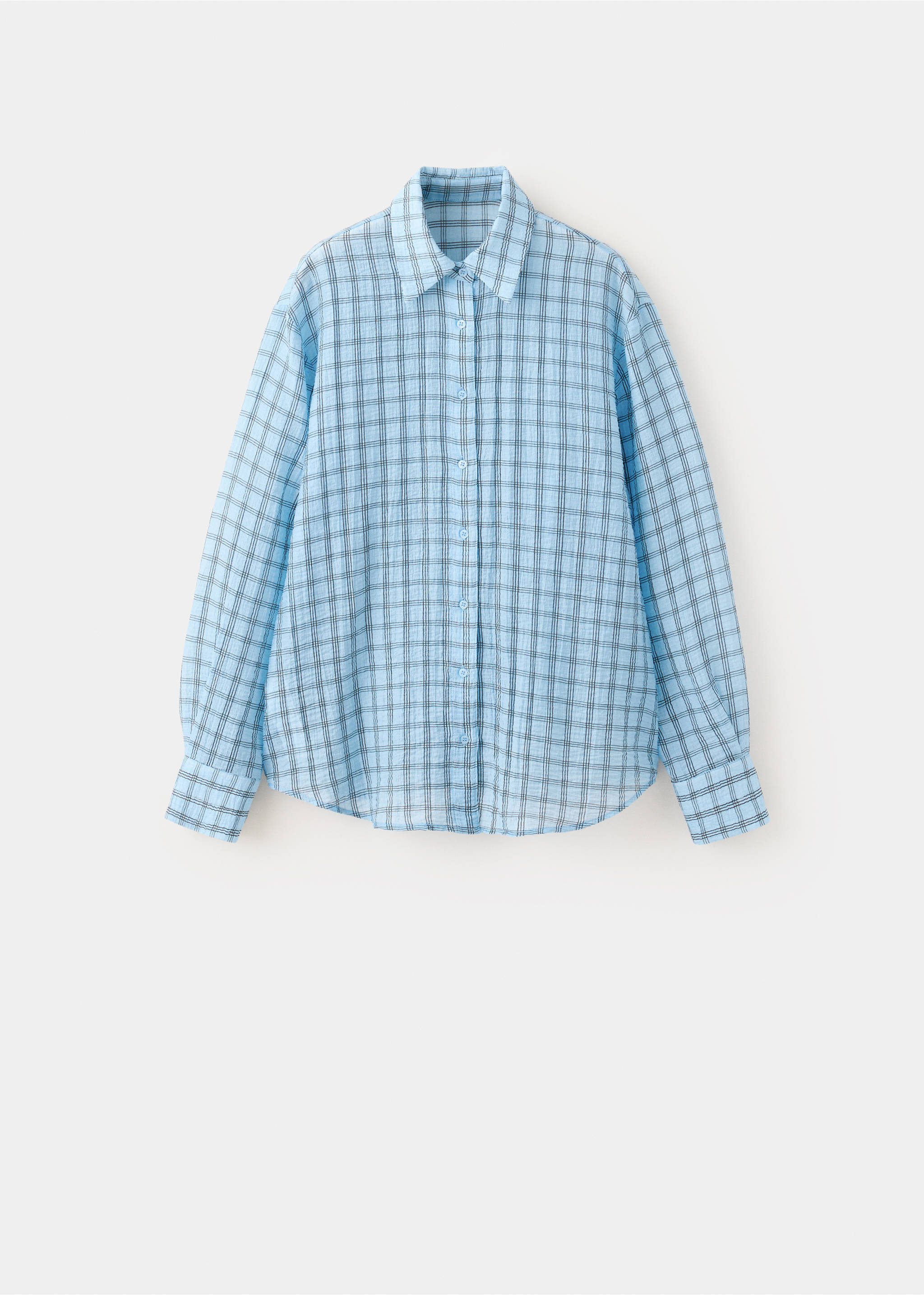 Textured checked lyocell shirt - Article without model, Sky Blue. Ref: 37034089-00.