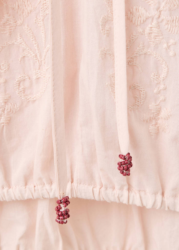 Puff-sleeve blouse with embroidery — Pastel Pink
