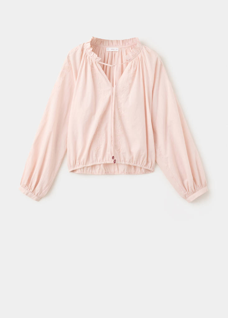 Puff-sleeve blouse with embroidery — Pastel Pink