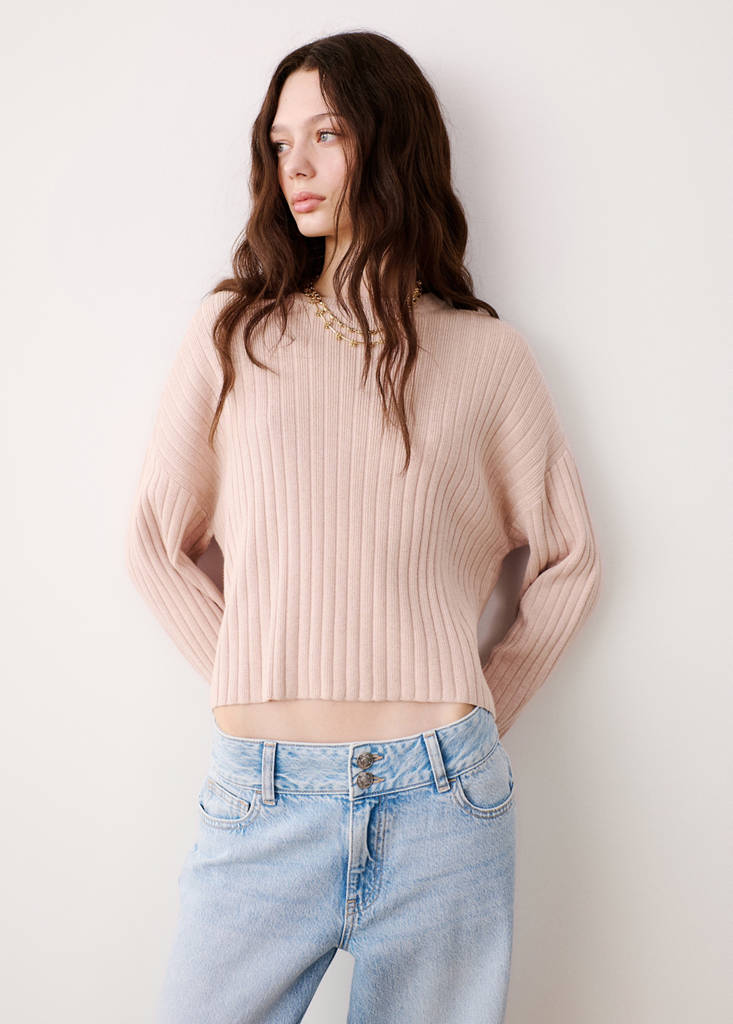Knitted ribbed sweater — Pastel Pink