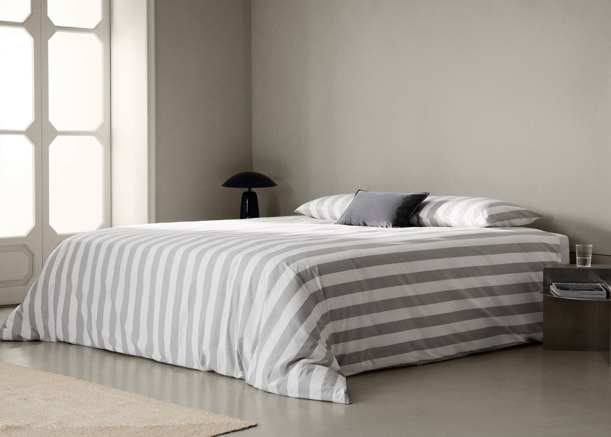 Percale cotton duvet cover 200 thread count wide stripe print Bed 180/200 cm - Panoramic plane