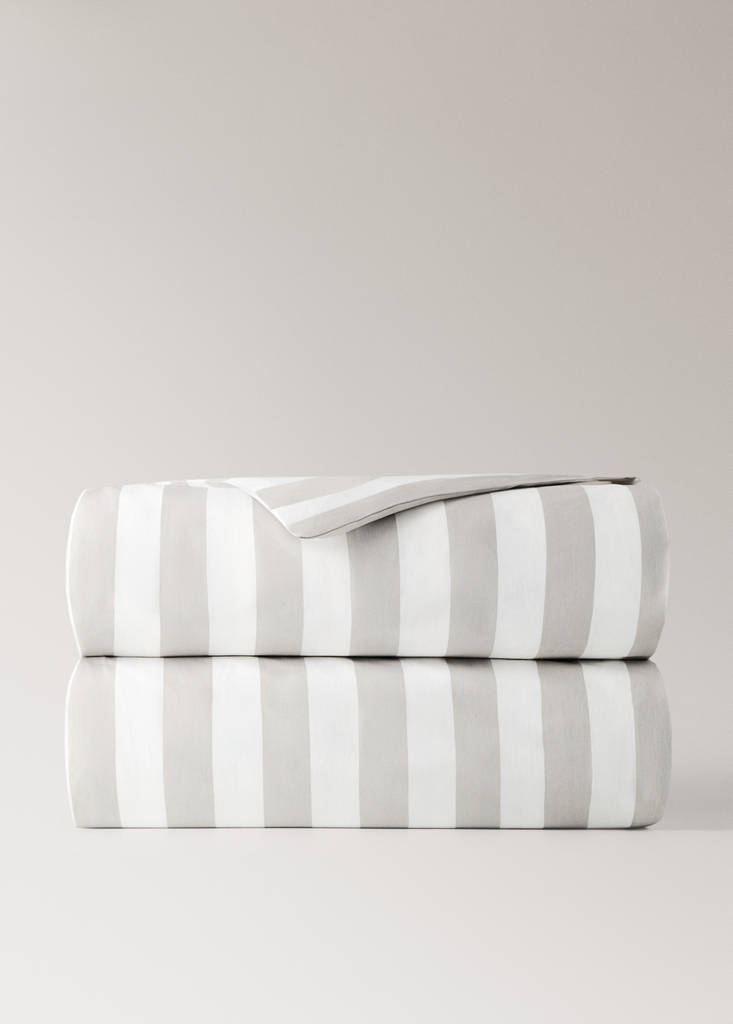 Percale cotton duvet cover 200 thread count wide stripe print Bed 180/200 cm — Sand