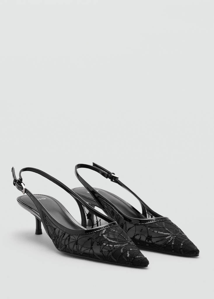 Kitten-heel shoes embroidered with sequins — Black
