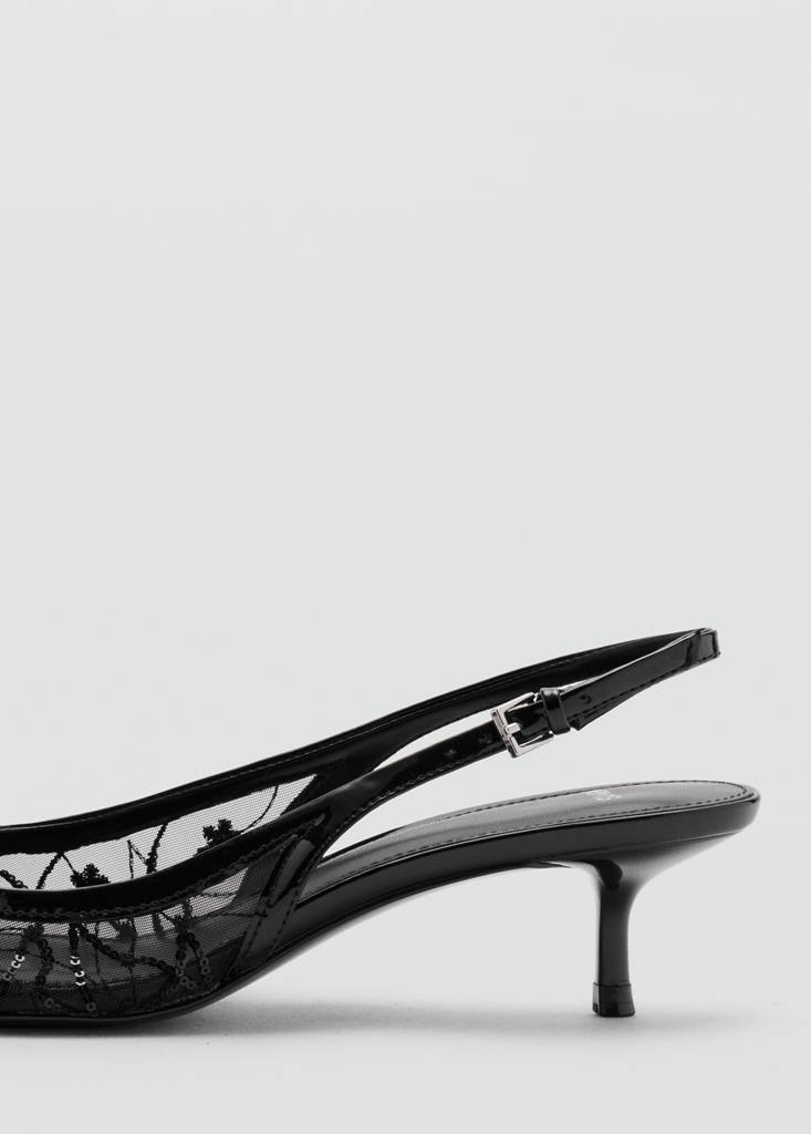 Kitten-heel shoes embroidered with sequins — Black