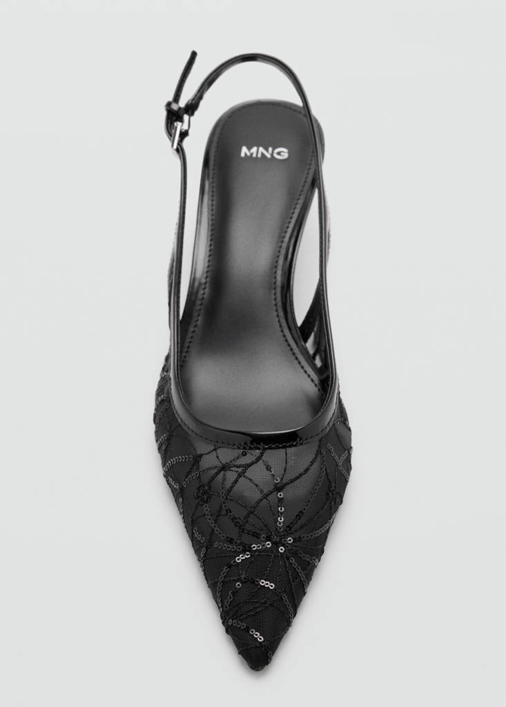 Kitten-heel shoes embroidered with sequins — Black