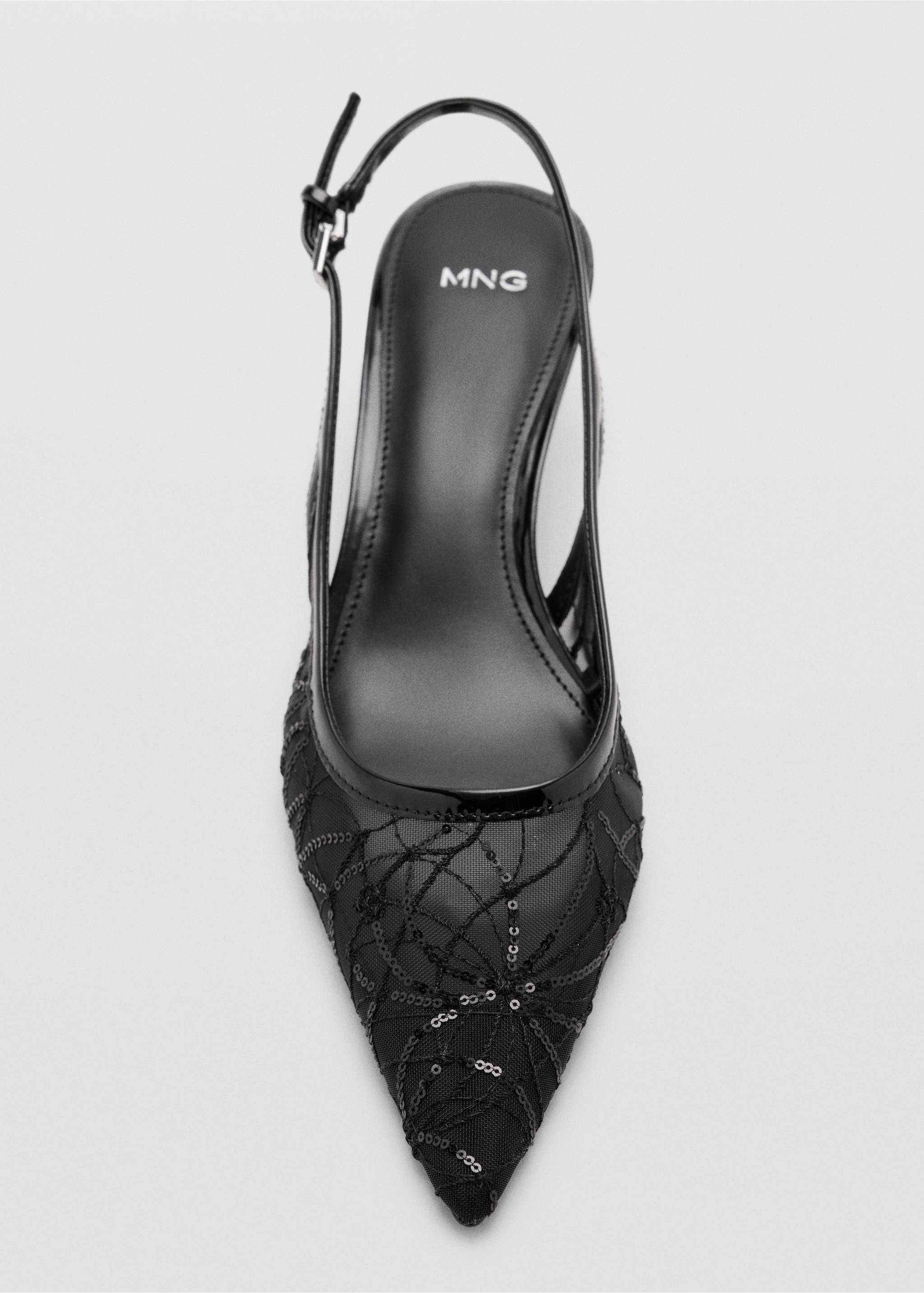 Kitten-heel shoes embroidered with sequins - Details of the article 2, Black. Ref: 37034104-00.