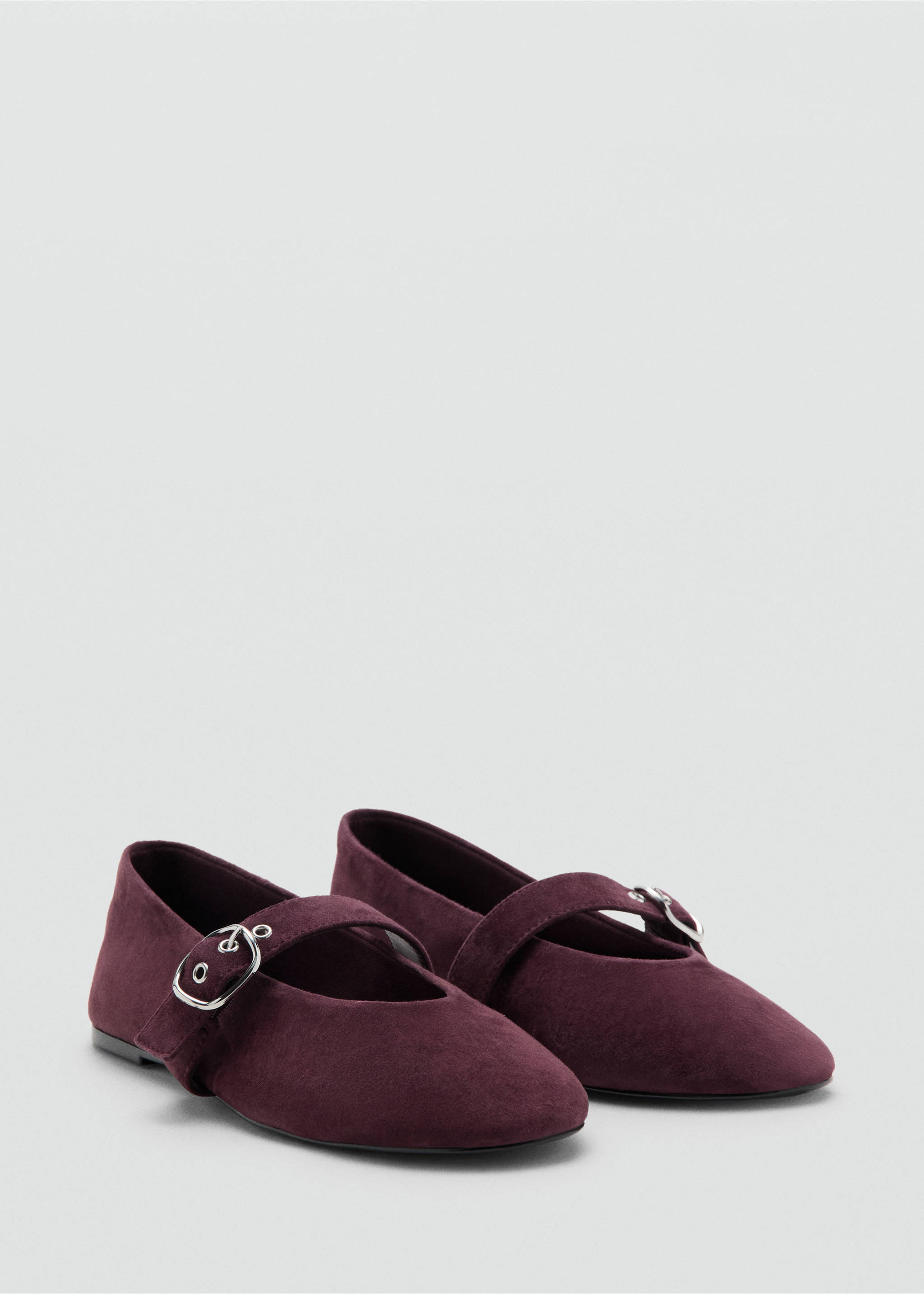 Buckle suede ballerina - Medium plane, Burgundy. Ref: 37034105-00.