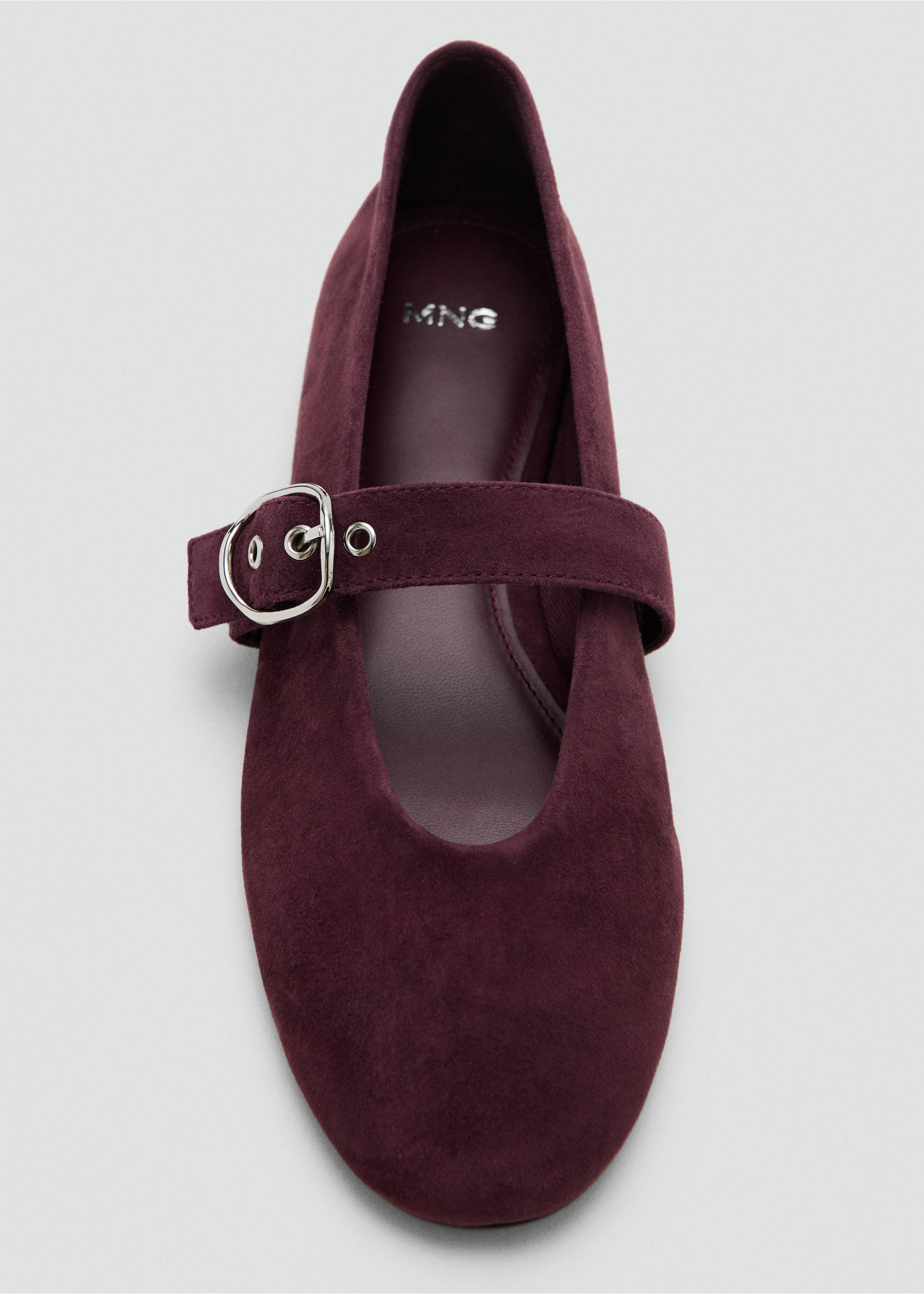 Buckle suede ballerina - Details of the article 2, Burgundy. Ref: 37034105-00.