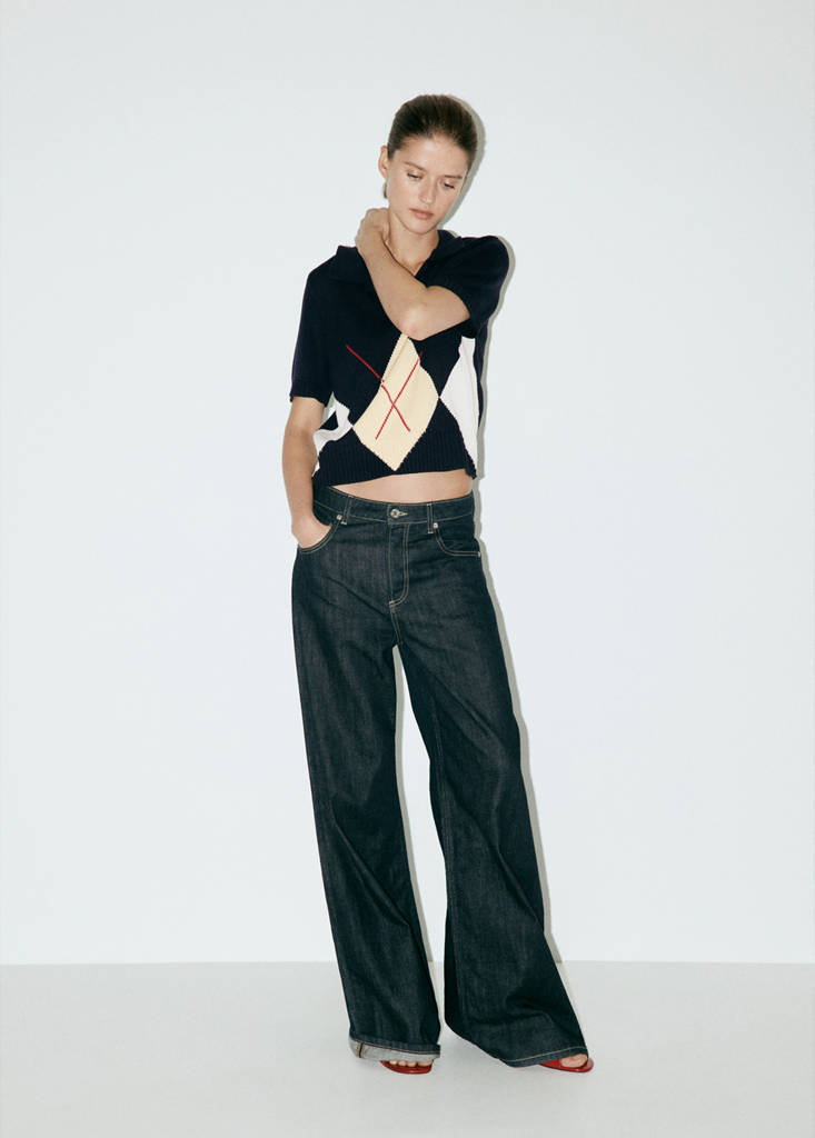 Polo neck argyle jumper — Navy
