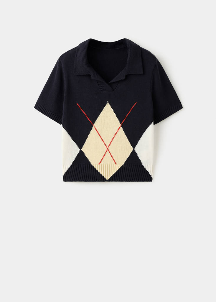 Polo neck argyle jumper — Navy