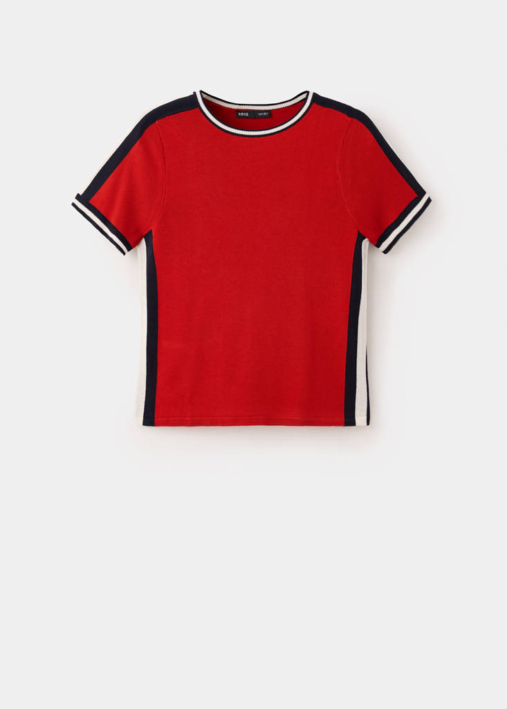 Short-sleeved sweater with contrasting stripes — Red