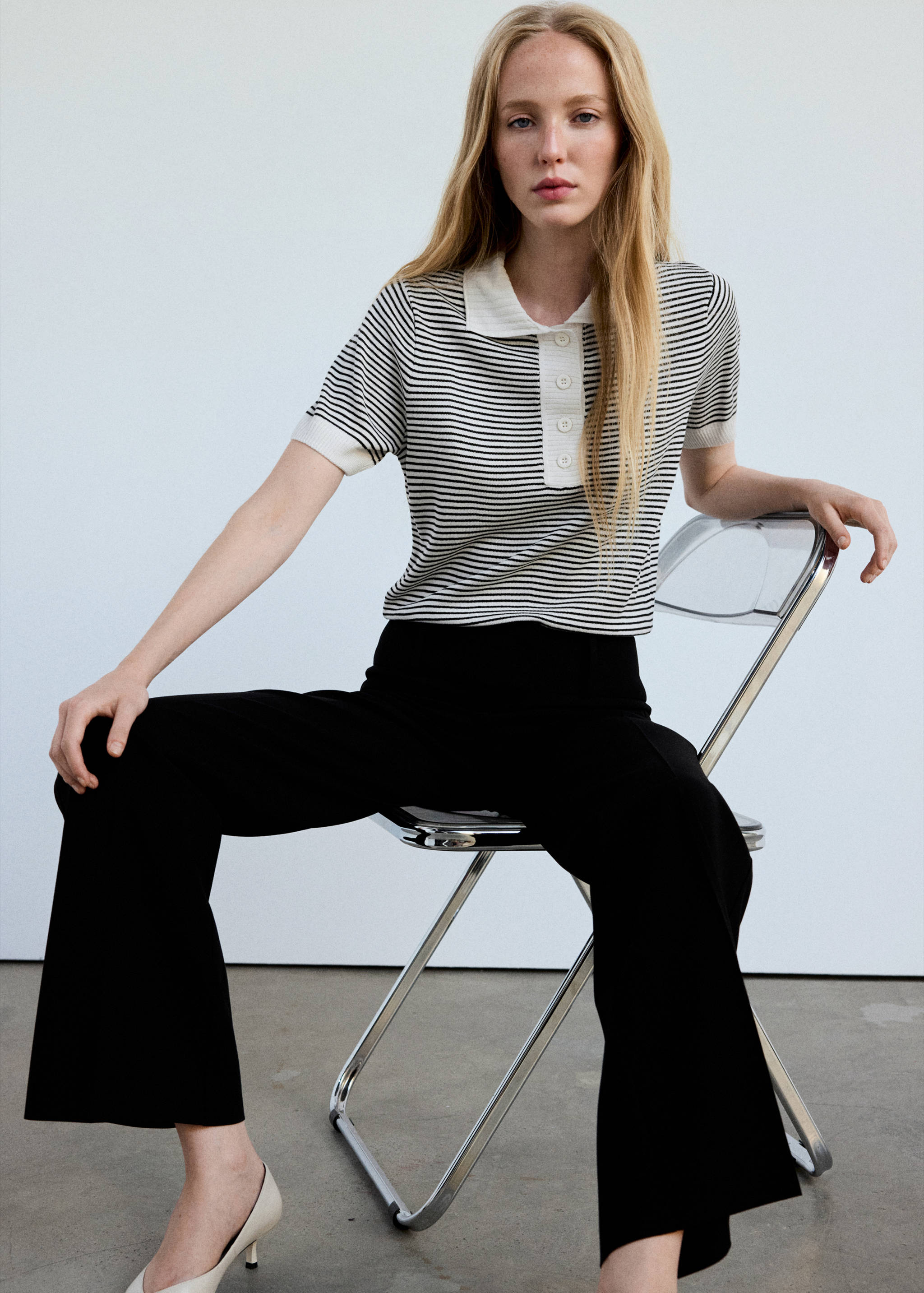 Striped fine-knit polo shirt - General plane