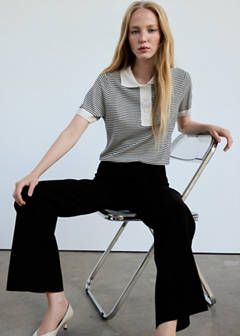 Striped fine-knit polo shirt — Ecru 2