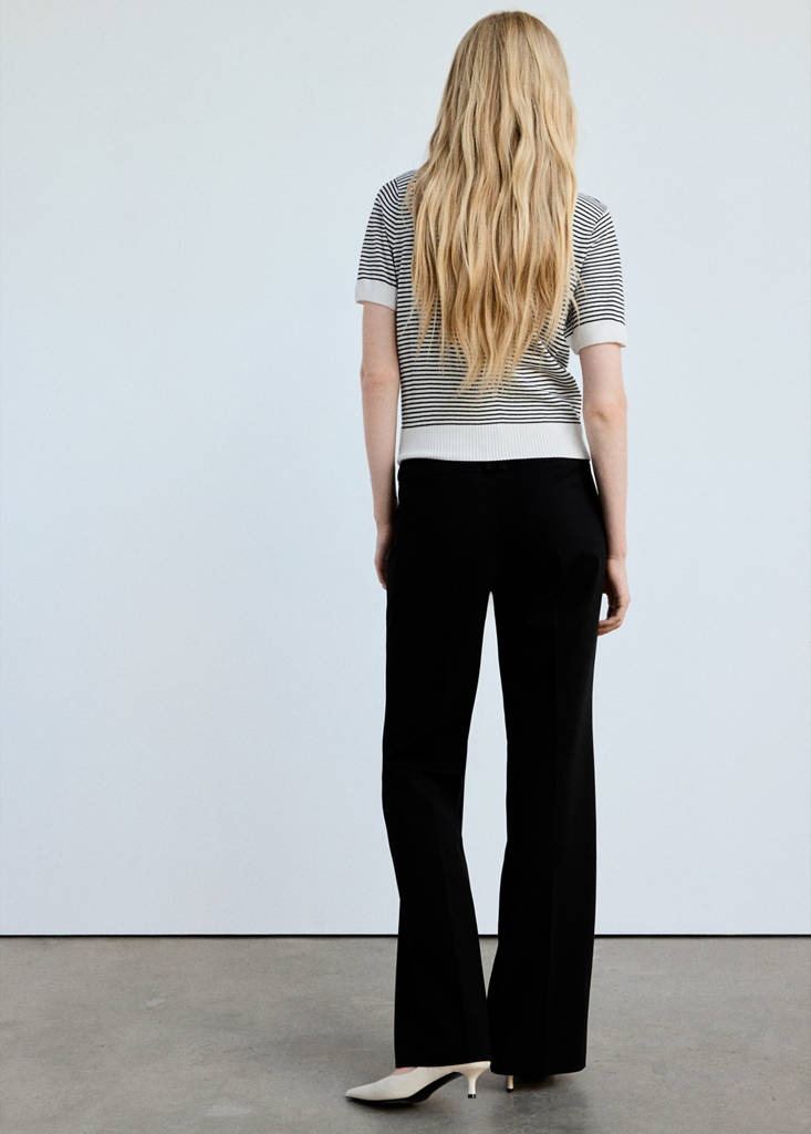 Striped fine-knit polo shirt — Ecru
