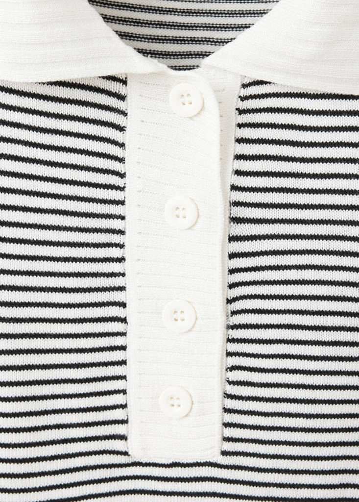 Striped fine-knit polo shirt — Ecru