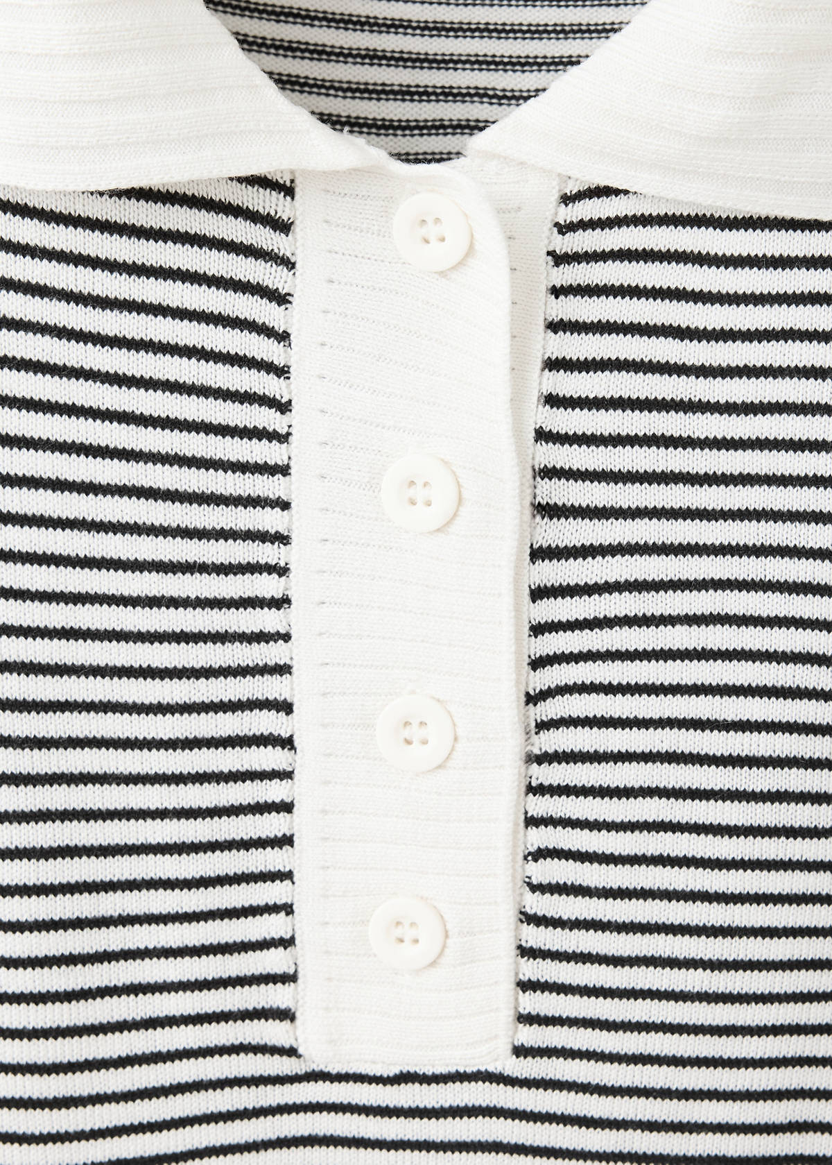 Striped fine-knit polo shirt — Ecru