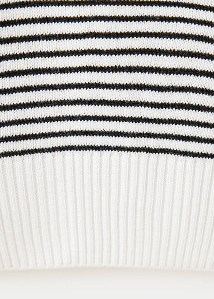 Striped fine-knit polo shirt — Ecru