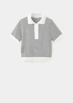 Striped fine-knit polo shirt — Ecru 4