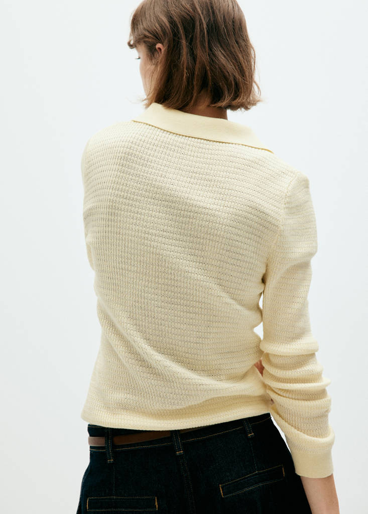 Textured knit polo neck sweater — Yellow