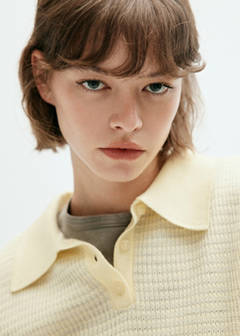 Textured knit polo neck sweater — Yellow 4