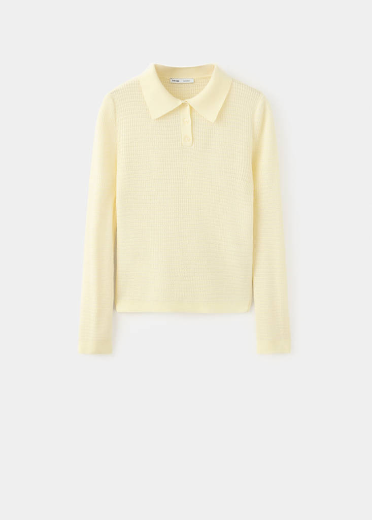 Textured knit polo neck sweater — Yellow