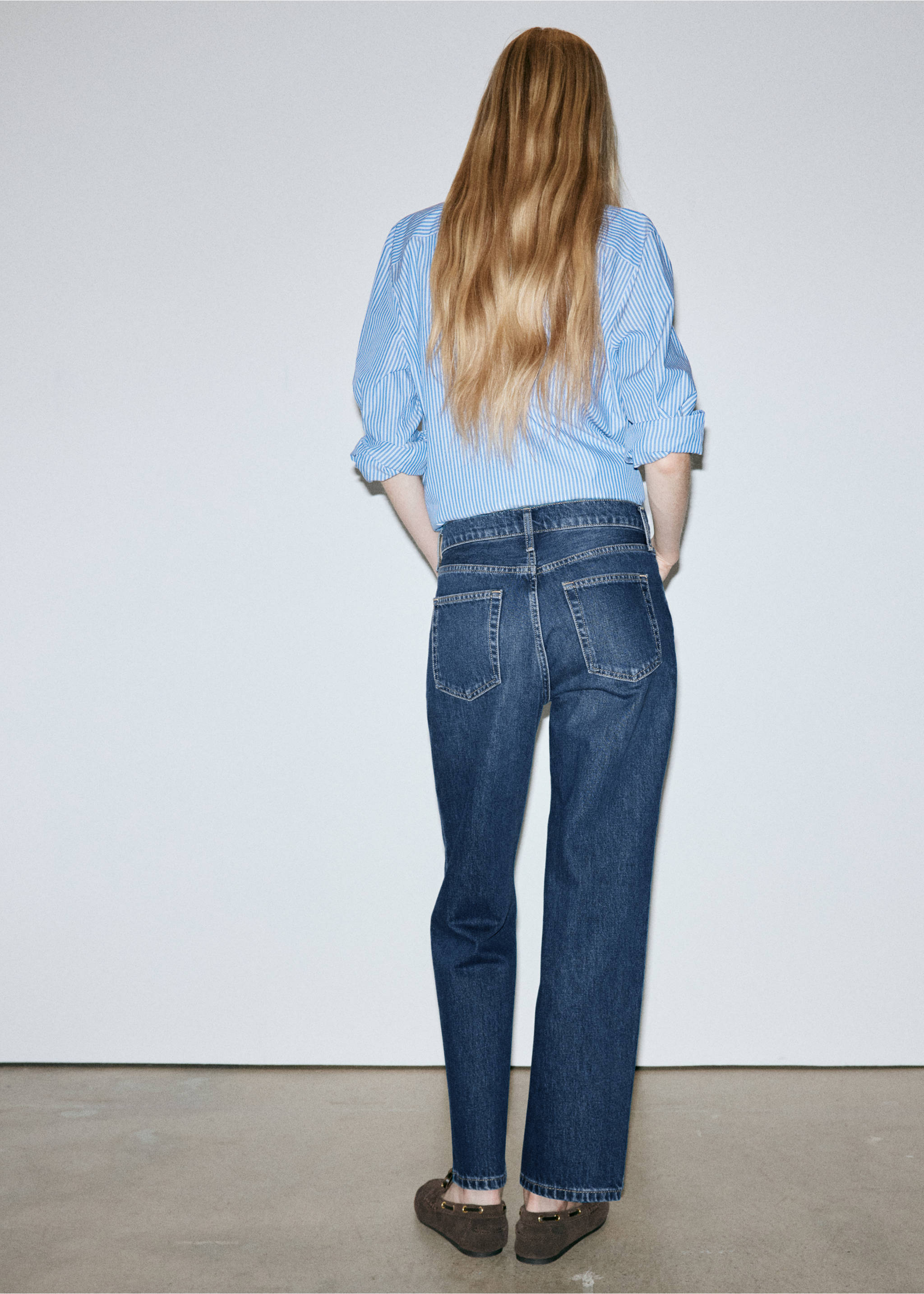 Jeans rectos tiro medio - Reverso del artículo, Azul oscuro. Ref: 37034114-00.