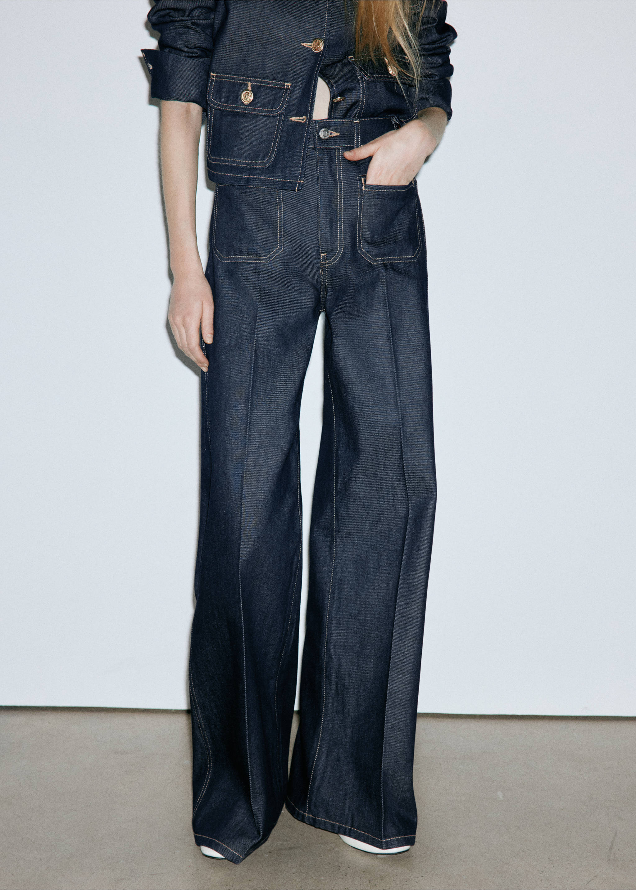 Wide leg jeans with pockets - Medium plane, Open Blue. Ref: 37034119-01.