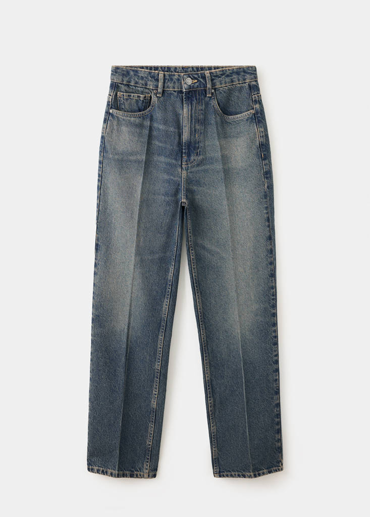 Worn effect straight fit jeans — Dark Vintage Blue