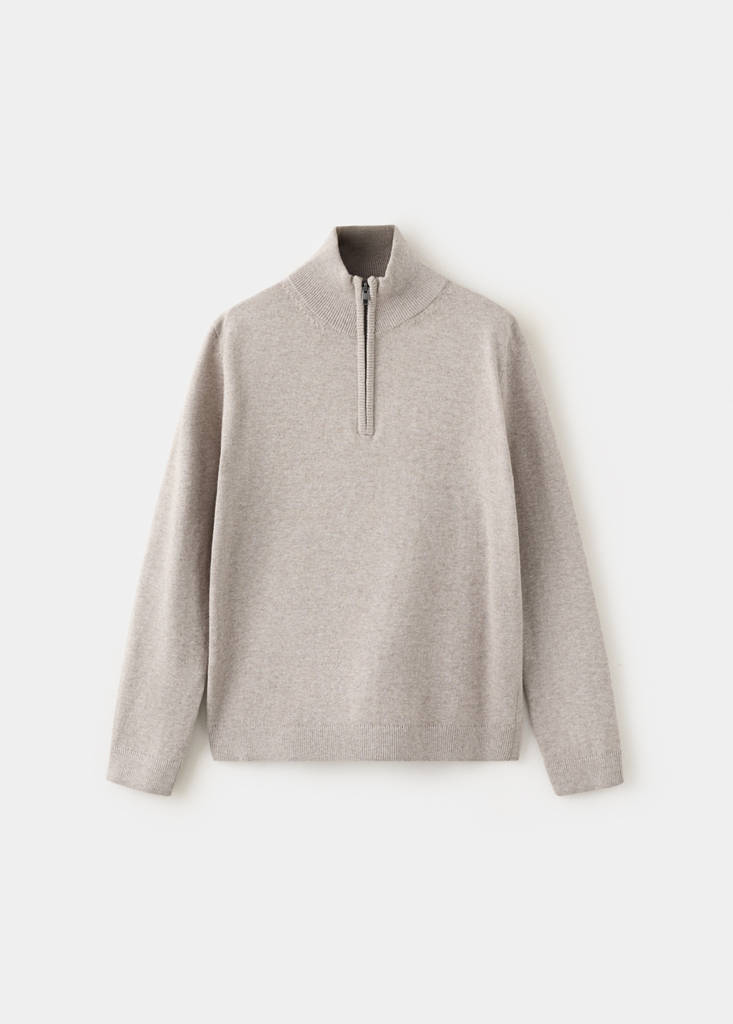 Knitted sweater with perkins neck — Medium Brown