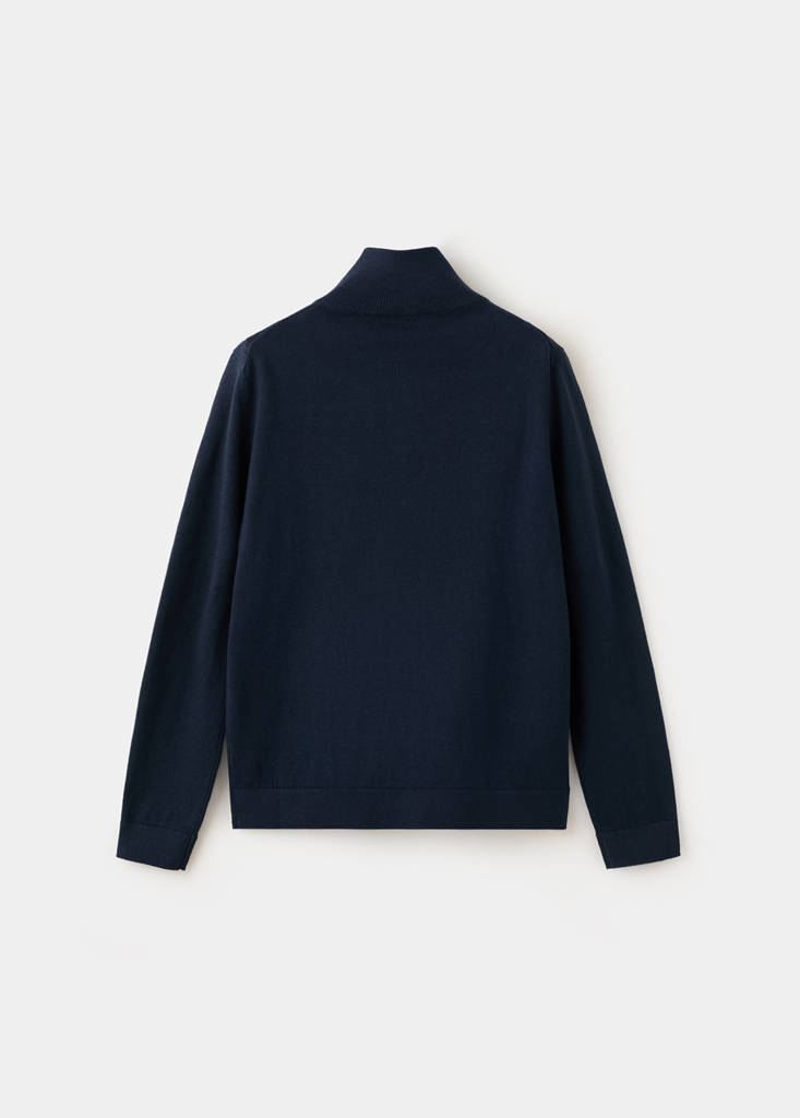 Knitted sweater with perkins neck — Navy