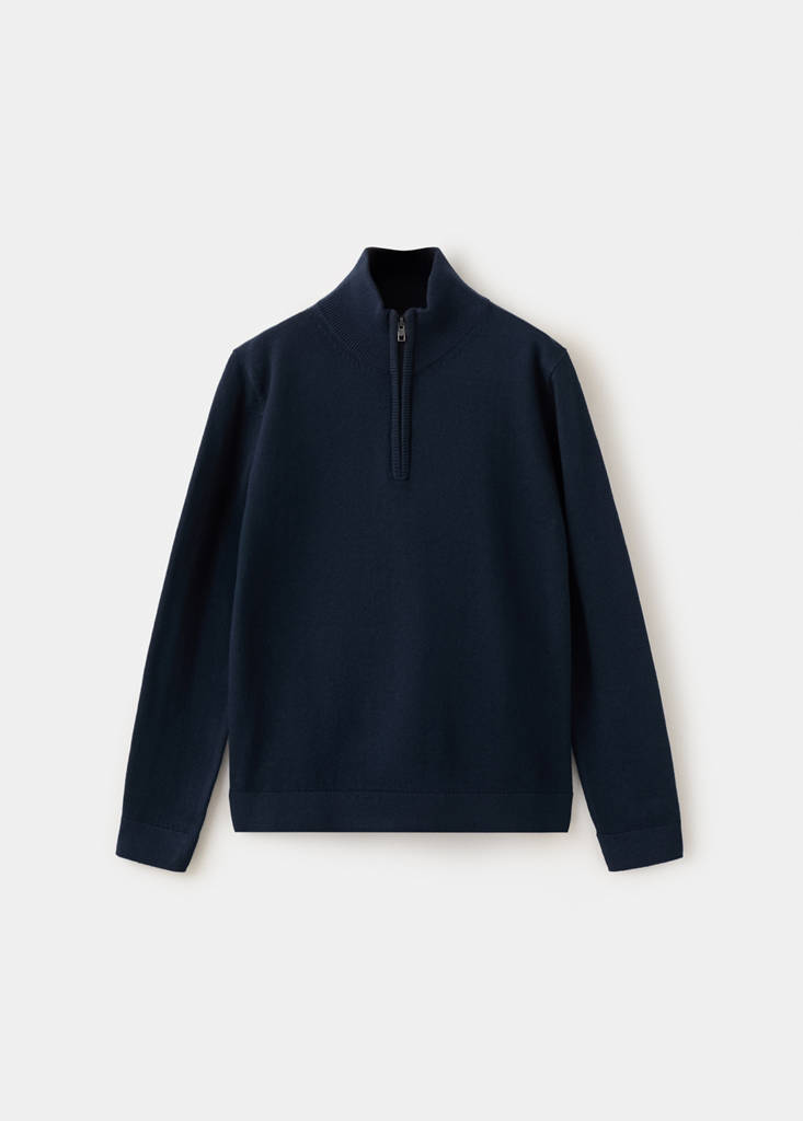 Knitted sweater with perkins neck — Navy