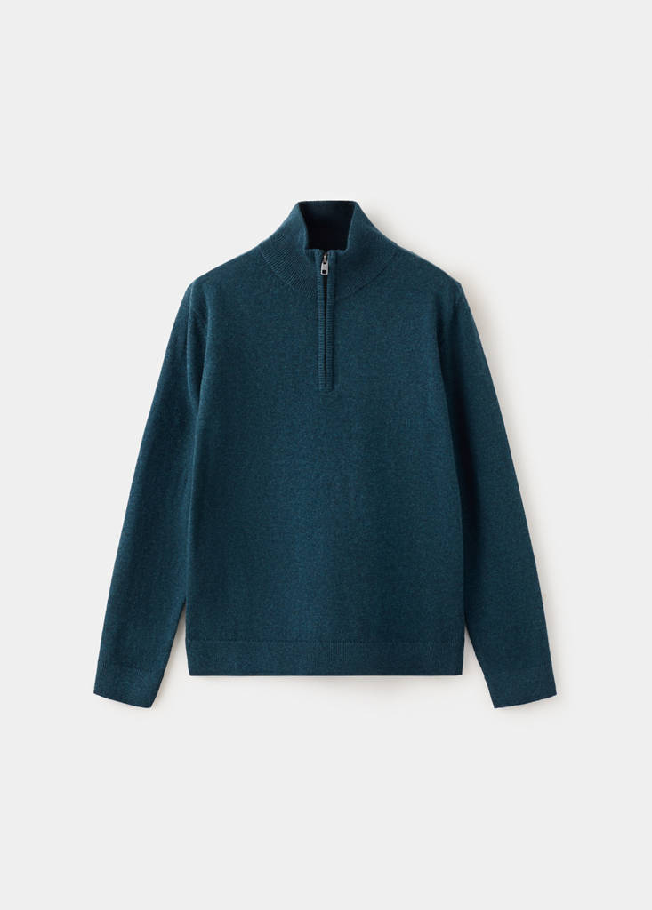 Knitted sweater with perkins neck — Prussian Blue