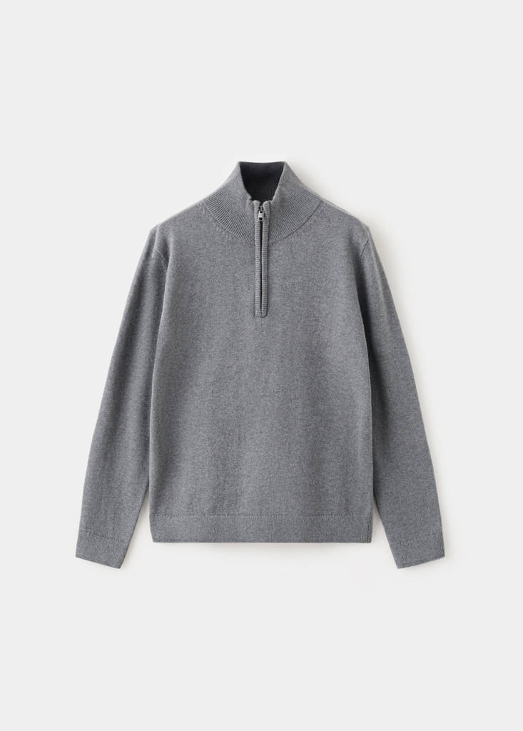 Knitted sweater with perkins neck — Medium Heather Grey