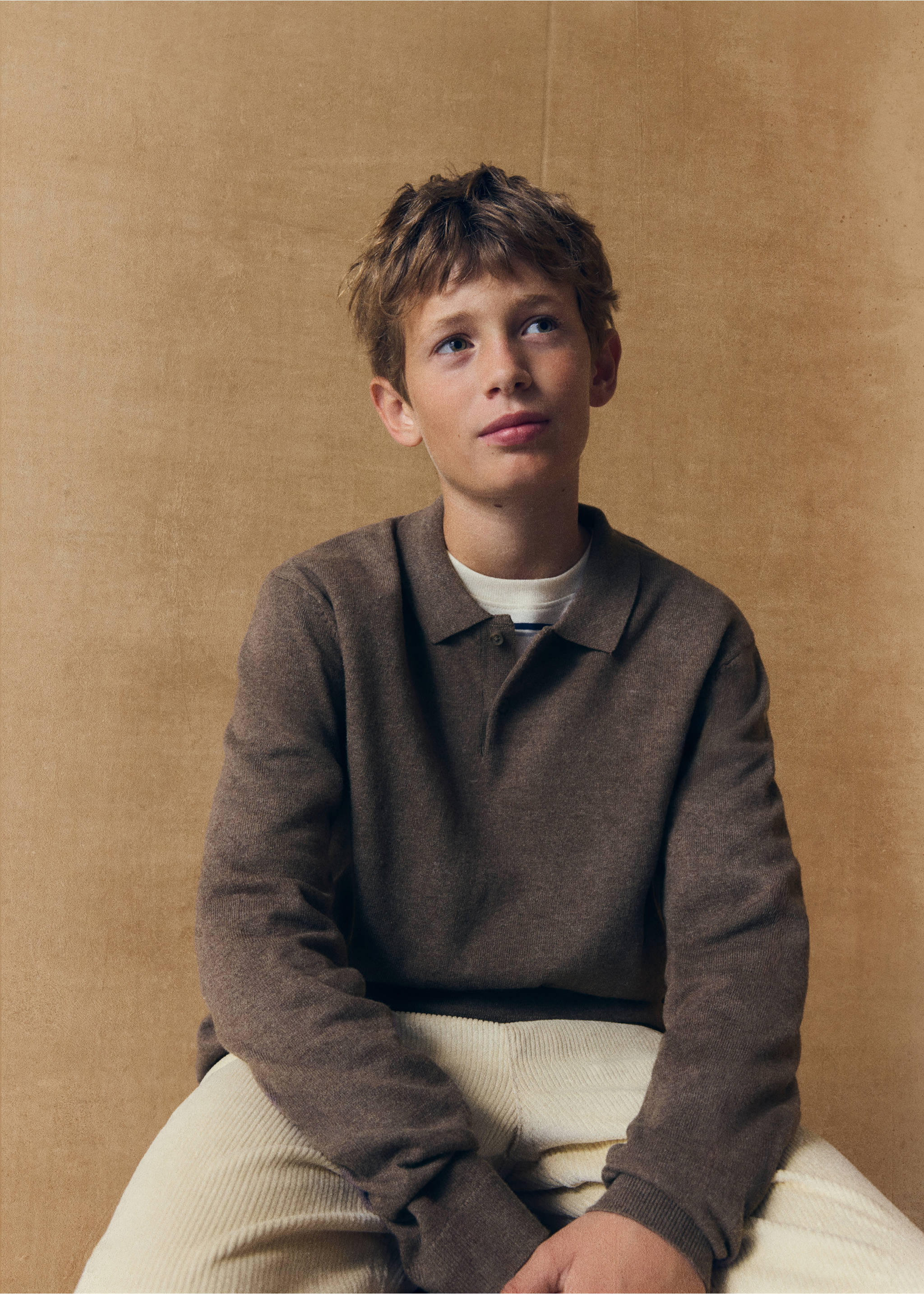 Knitted polo-neck sweater - Details of the article 5, Brown. Ref: 37034406-00.