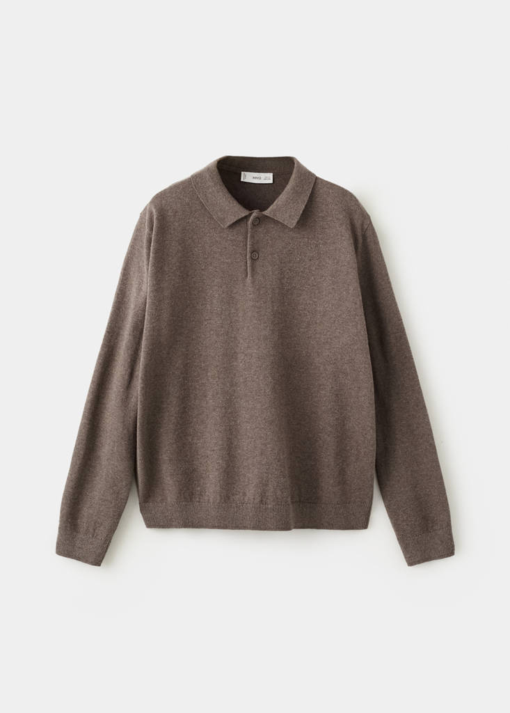 Knitted polo-neck sweater — Brown