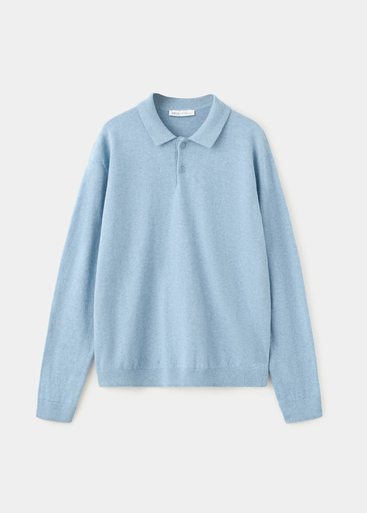 Knitted polo-neck sweater — Blue