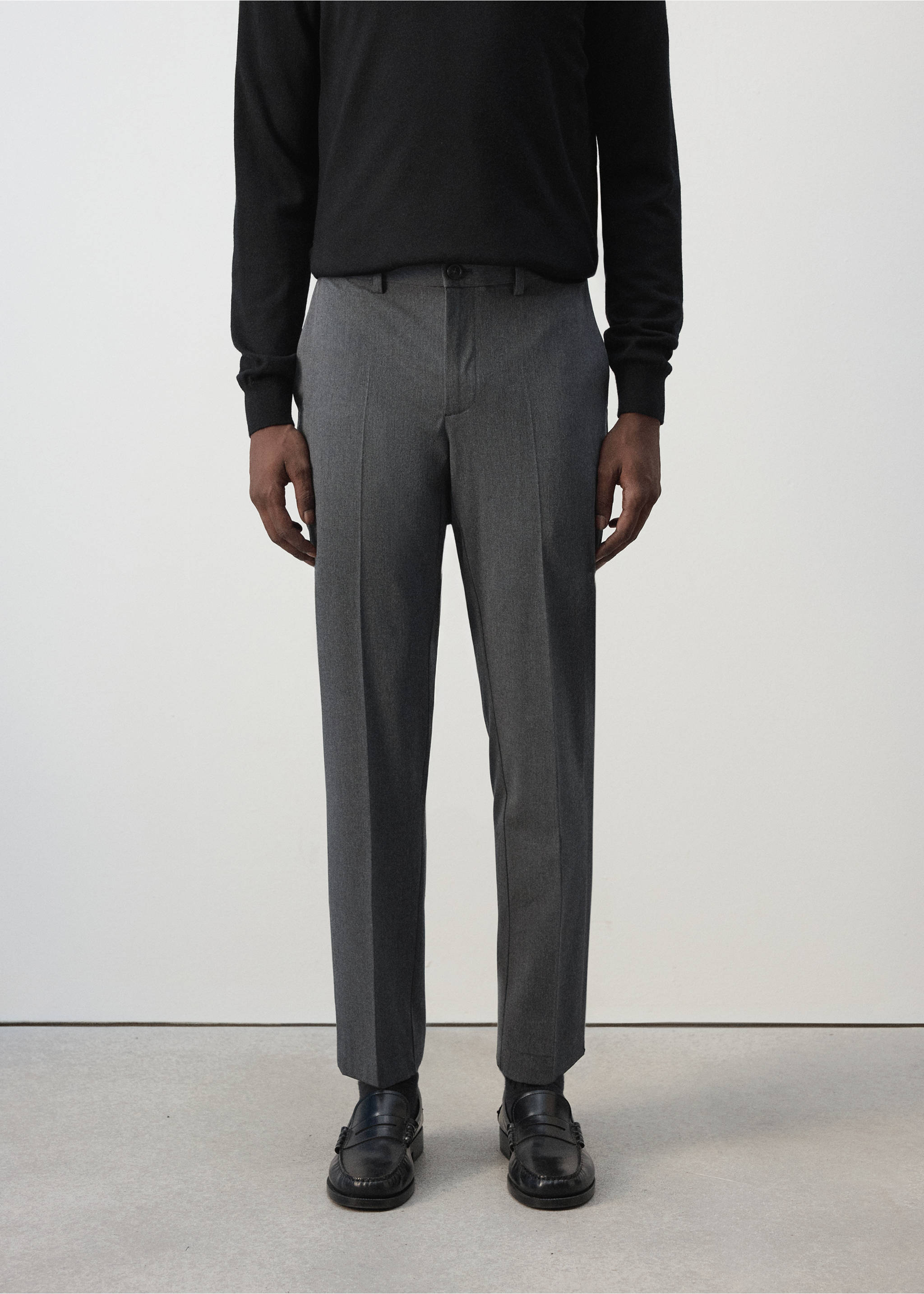 Bologna cropped slim-fit trousers - Medium plane, Medium Heather Grey. Ref: 37034407-00.