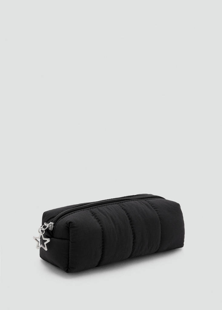 Quilted pouch with star detail — Black