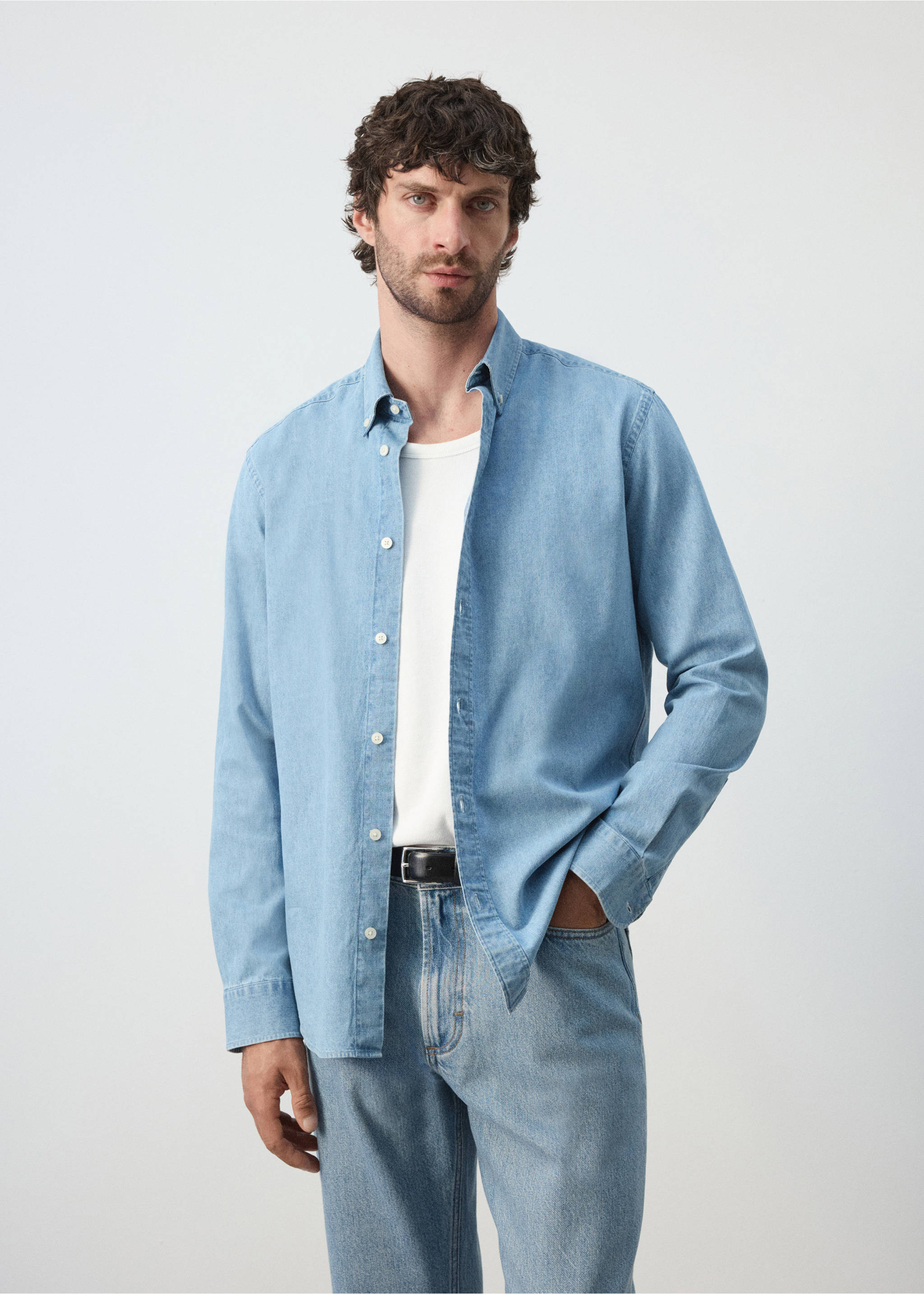 Camisa vaquera regular fit - Plano medio, Azul claro. Ref: 37034418-00.