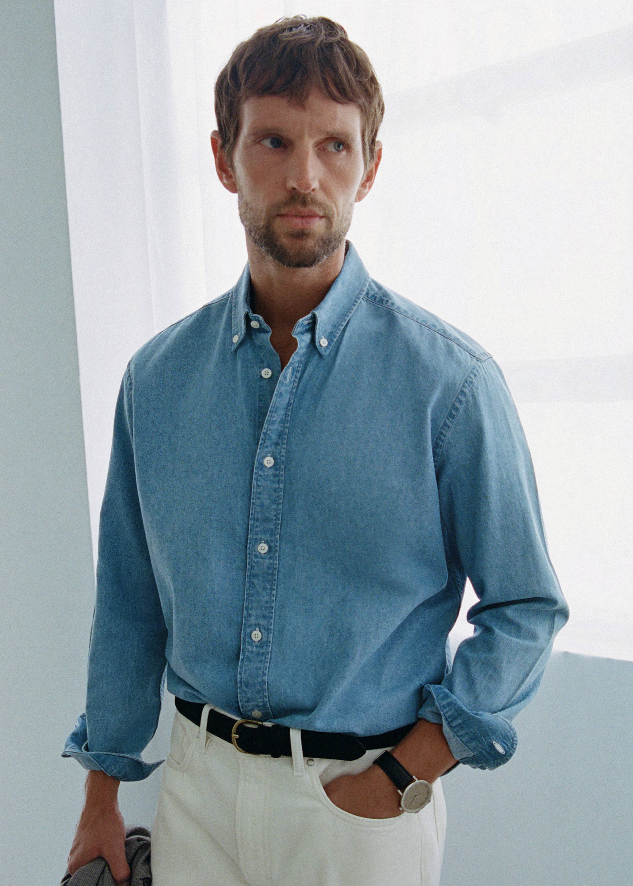 Regular fit denim shirt - General plane, Light Blue. Ref: 37034418-01.