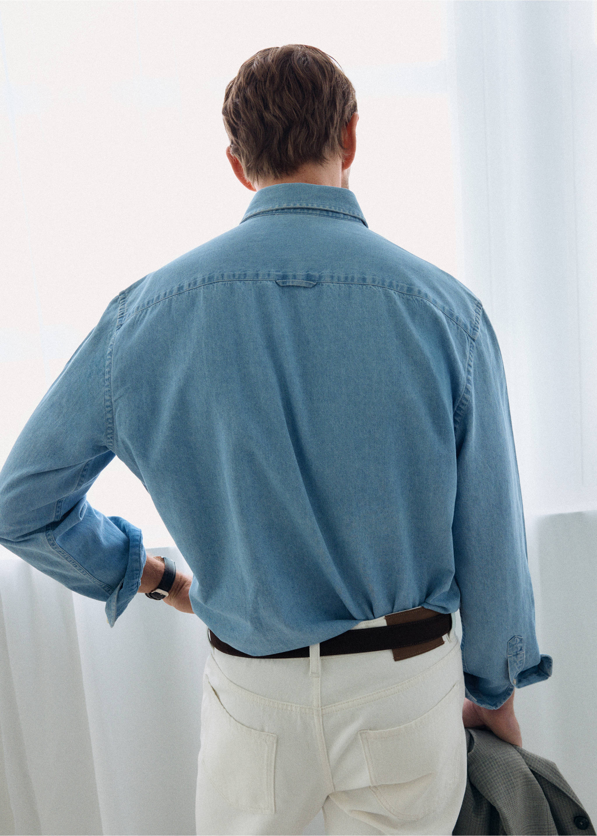 Regular fit denim shirt - Reverse of the article, Light Blue. Ref: 37034418-01.
