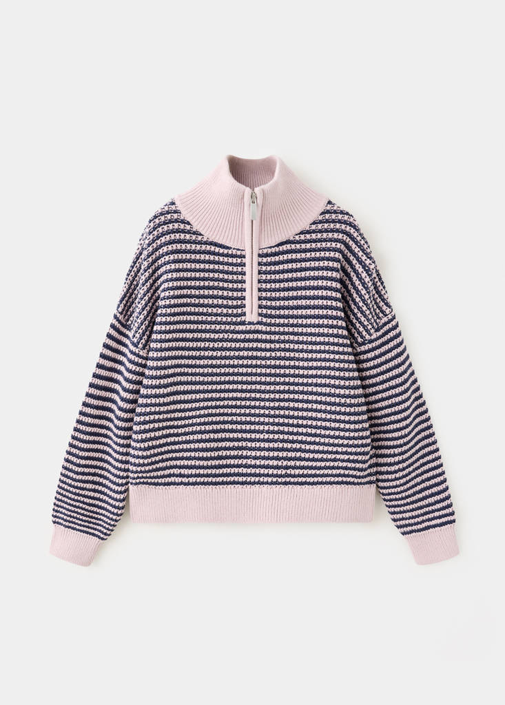 Striped sweater with zip — Light/Pastel Purple