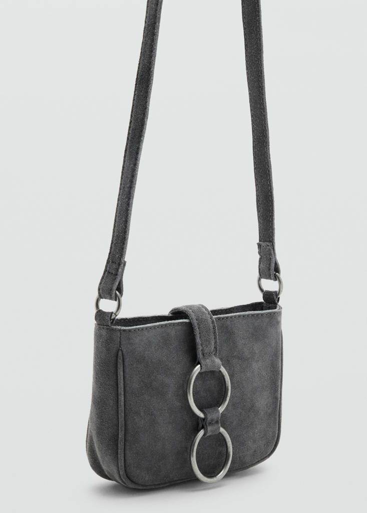 Leather crossbody bag with hoops — Grey