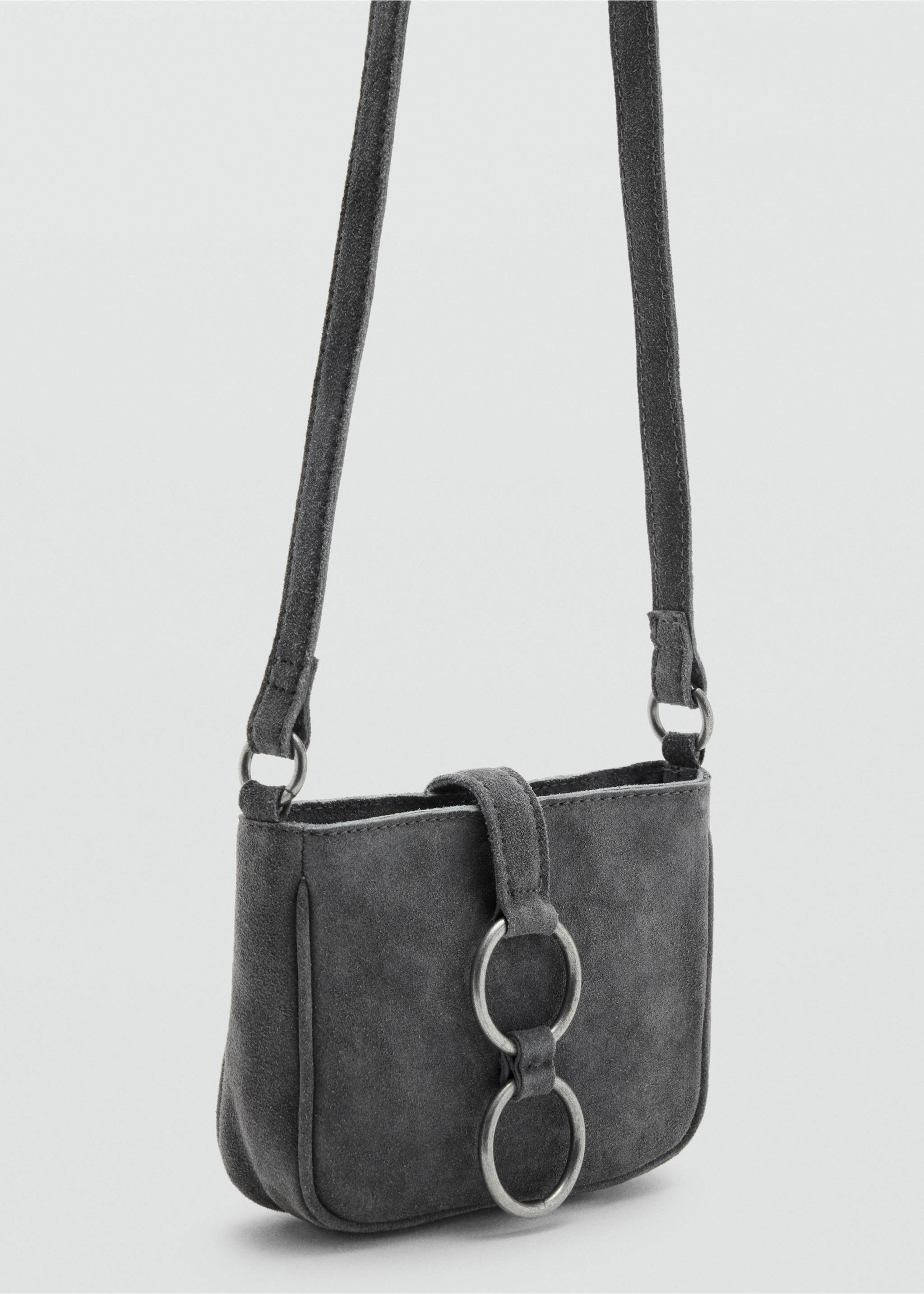 Leather crossbody bag with hoops - Medium plane, Grey. Ref: 37034423-00.
