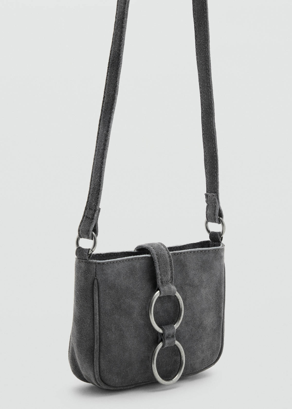 Leather crossbody bag with hoops — Grey